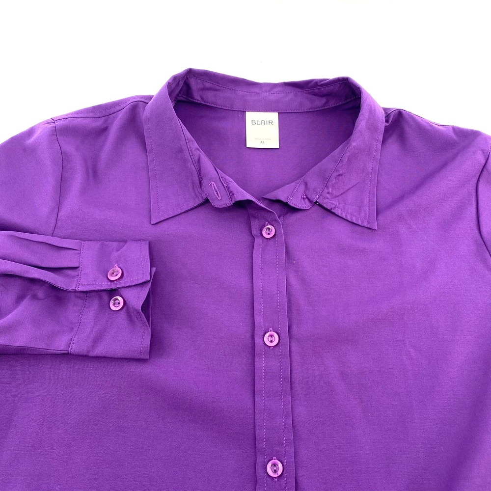 BLAIR Purple Button Down Long Sleeve Shirt Women XL Collard Busines Casual